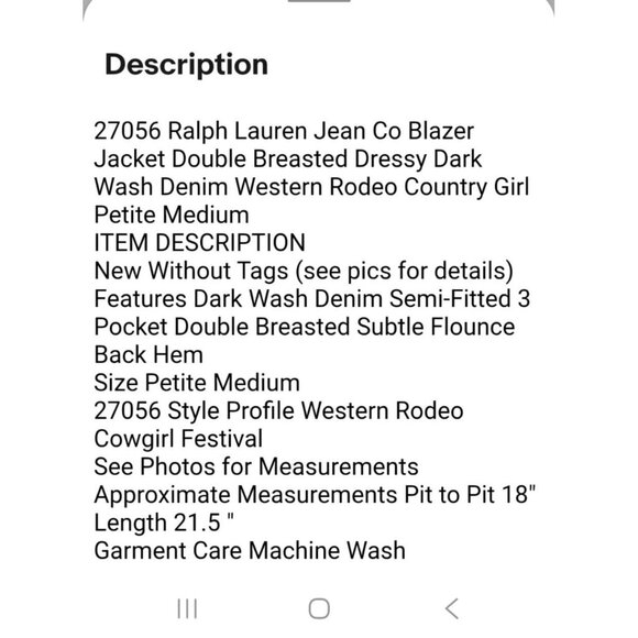 Lauren Jeans Co Ralph Lauren Petite PL Blue Denim Double Breasted Jacket Blazer - Picture 13 of 13